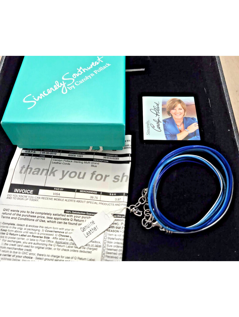 Carolyn Pollack Sincerely Southwest Sterling Silver Leather Cord Necklace VTG